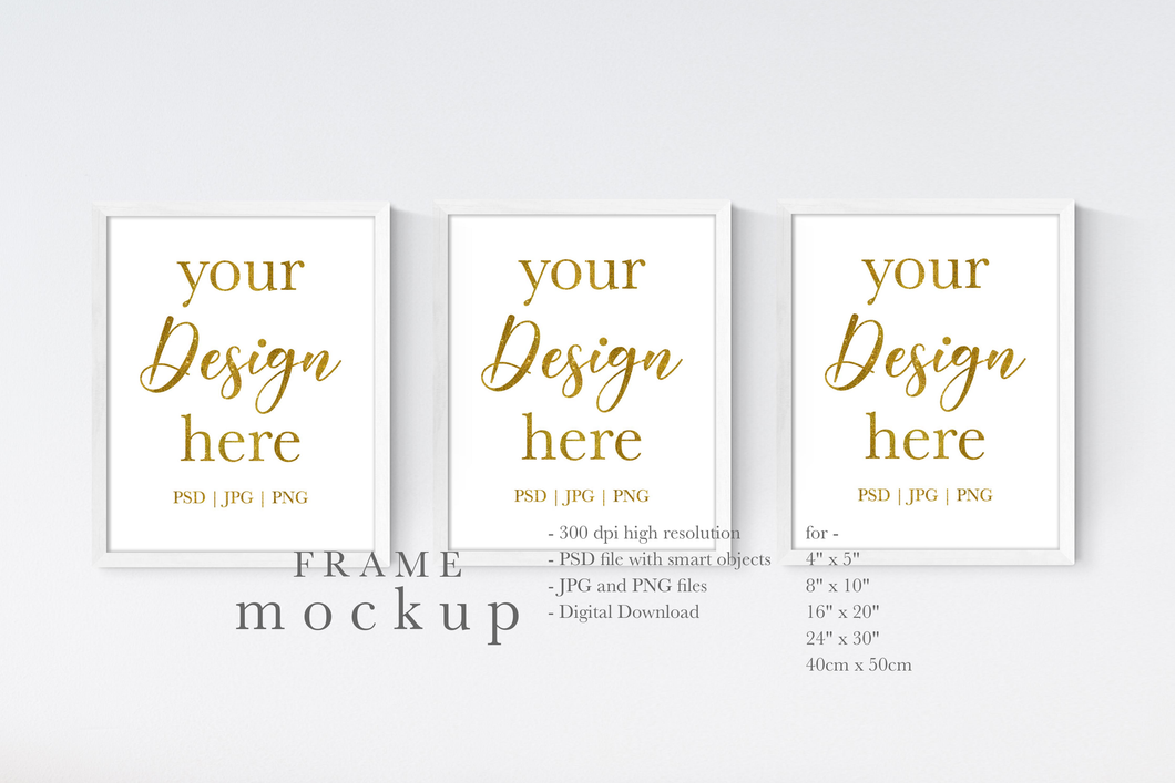 White Wood Frame Mockup - Frame Mockup for Wall Art - WF012