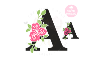 Rose Floral Alphabet svg | Letter A Rose Flower svg | Flower Wedding Monogram