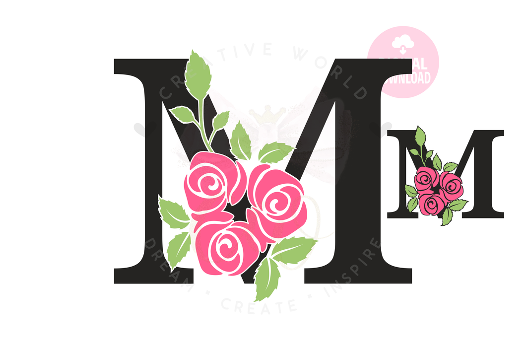 Rose Floral Alphabet svg | Letter M Rose Flower svg | Flower Wedding Monogram