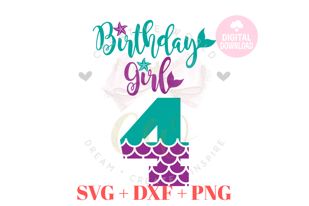 Birthday Girl svg | Four | 4th Birthday Mermaid SVG