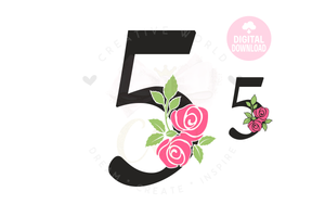 Rose Floral Number svg | Number 5 Rose Flower svg | Flower Wedding Monogram