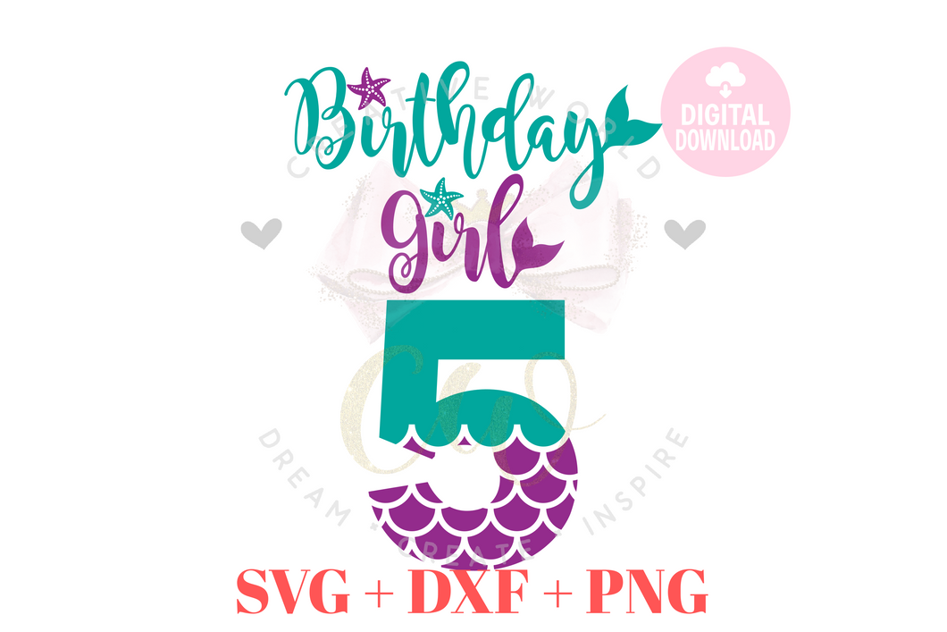 Birthday Girl svg | Five | 5th Birthday Mermaid SVG