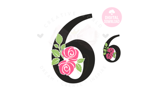 Rose Floral Number svg | Number 6 Rose Flower svg | Flower Wedding Monogram