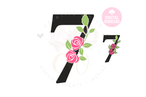 Rose Floral Number svg | Number 7 Rose Flower svg | Flower Wedding Monogram