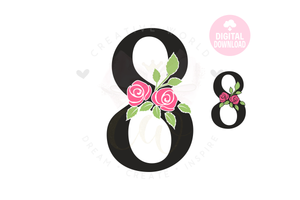 Rose Floral Number svg | Number 8 Rose Flower svg | Flower Wedding Monogram