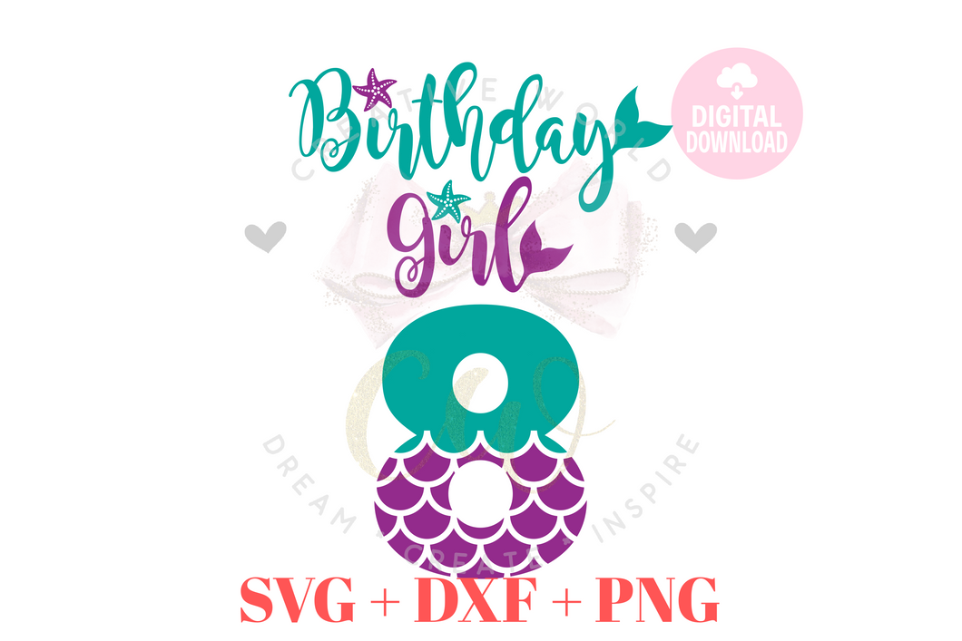 Birthday Girl svg | Eight | 8th Birthday Mermaid SVG