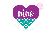 Load image into Gallery viewer, Big Bundle Heart Mermaid SVG | Mermaid Birthday Girl 1-10 svg
