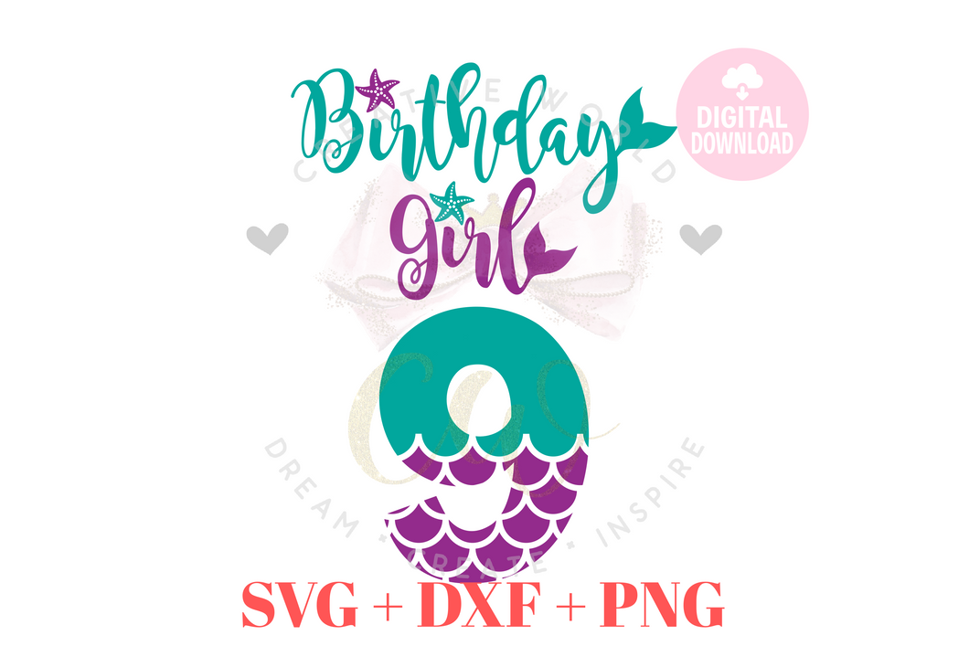 Birthday Girl svg | Nine | 9th Birthday Mermaid SVG