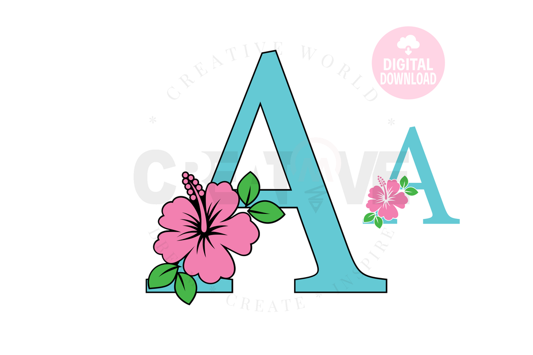 Hibiscus Floral Alphabet svg | Letter A Hibiscus Flower svg | Flower Wedding Monogram