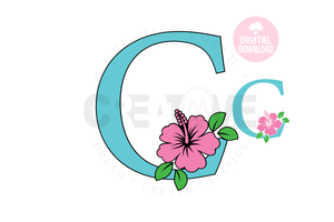 Hibiscus Floral Alphabet svg | Letter C Hibiscus Flower svg | Flower Wedding Monogram