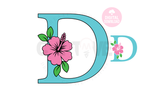 Hibiscus Floral Alphabet svg | Letter D Hibiscus Flower svg | Flower Wedding Monogram