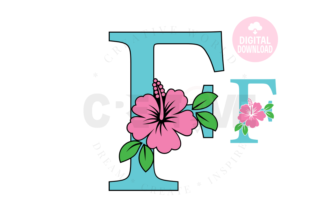 Hibiscus Floral Alphabet svg | Letter F Hibiscus Flower svg | Flower Wedding Monogram