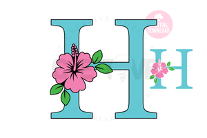 Hibiscus Floral Alphabet svg | Letter H Hibiscus Flower svg | Flower Wedding Monogram