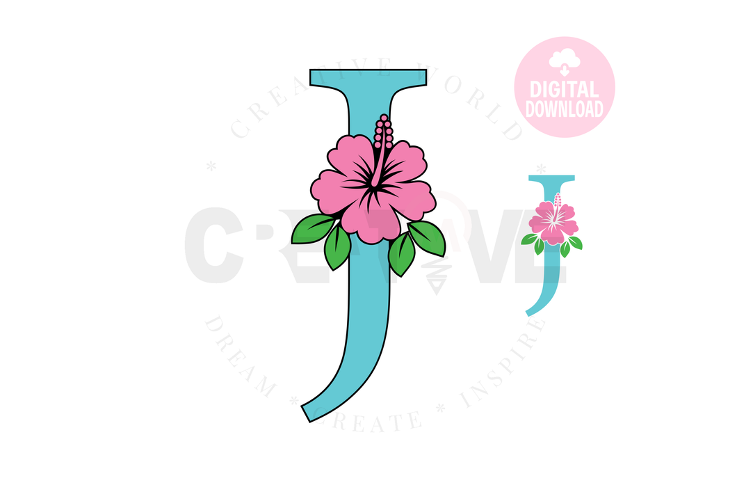 Hibiscus Floral Alphabet svg | Letter J Hibiscus Flower svg | Flower Wedding Monogram