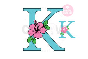 Hibiscus Floral Alphabet svg | Letter K Hibiscus Flower svg | Flower Wedding Monogram