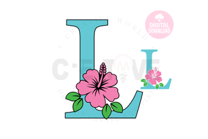 Hibiscus Floral Alphabet svg | Letter L Hibiscus Flower svg | Flower Wedding Monogram