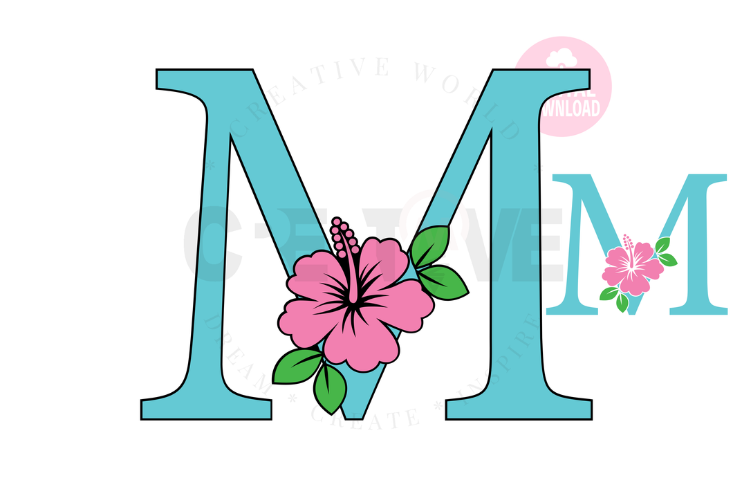 Hibiscus Floral Alphabet svg | Letter M Hibiscus Flower svg | Flower Wedding Monogram