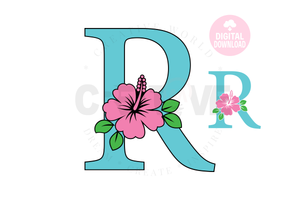 Hibiscus Floral Alphabet svg | Letter R Hibiscus Flower svg | Flower Wedding Monogram