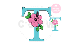 Hibiscus Floral Alphabet svg | Letter T Hibiscus Flower svg | Flower Wedding Monogram