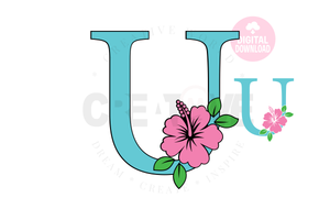 Hibiscus Floral Alphabet svg | Letter U Hibiscus Flower svg | Flower Wedding Monogram