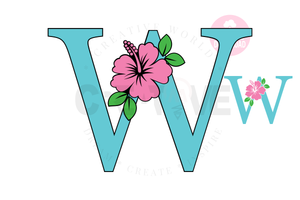 Hibiscus Floral Alphabet svg | Letter W Hibiscus Flower svg | Flower Wedding Monogram