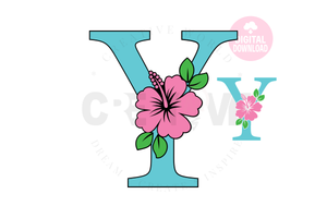 Hibiscus Floral Alphabet svg | Letter Y Hibiscus Flower svg | Flower Wedding Monogram