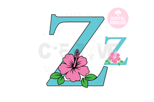 Hibiscus Floral Alphabet svg | Letter Z Hibiscus Flower svg | Flower Wedding Monogram