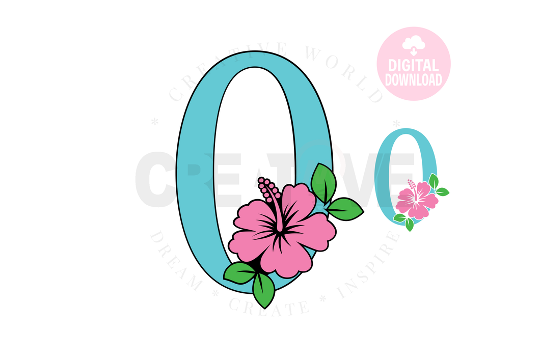 Hibiscus Floral Number svg | Number 0 Hibiscus Flower svg | Flower Wedding Monogram