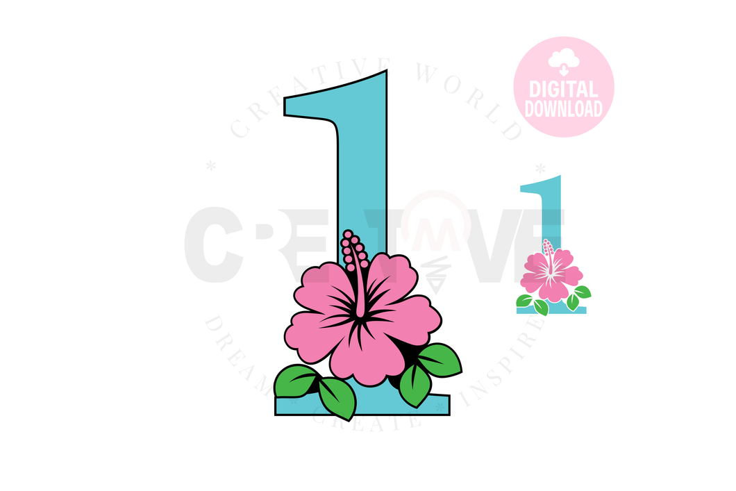 Hibiscus Floral Number svg | Number 1 Hibiscus Flower svg | Flower Wedding Monogram