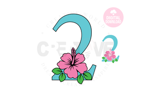 Hibiscus Floral Number svg | Number 2 Hibiscus Flower svg | Flower Wedding Monogram