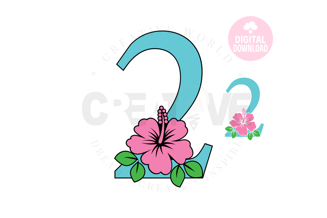 Hibiscus Floral Number svg | Number 2 Hibiscus Flower svg | Flower Wedding Monogram