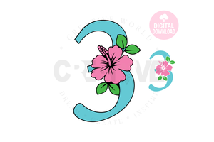 Hibiscus Floral Number svg | Number 3 Hibiscus Flower svg | Flower Wedding Monogram