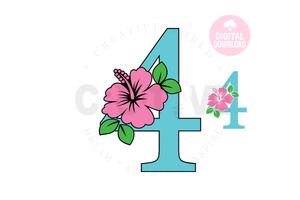 Hibiscus Floral Number svg | Number 4 Hibiscus Flower svg | Flower Wedding Monogram