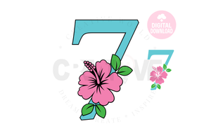 Hibiscus Floral Number svg | Number 7 Hibiscus Flower svg | Flower Wedding Monogram