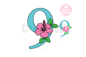 Hibiscus Floral Number svg | Number 9 Hibiscus Flower svg | Flower Wedding Monogram